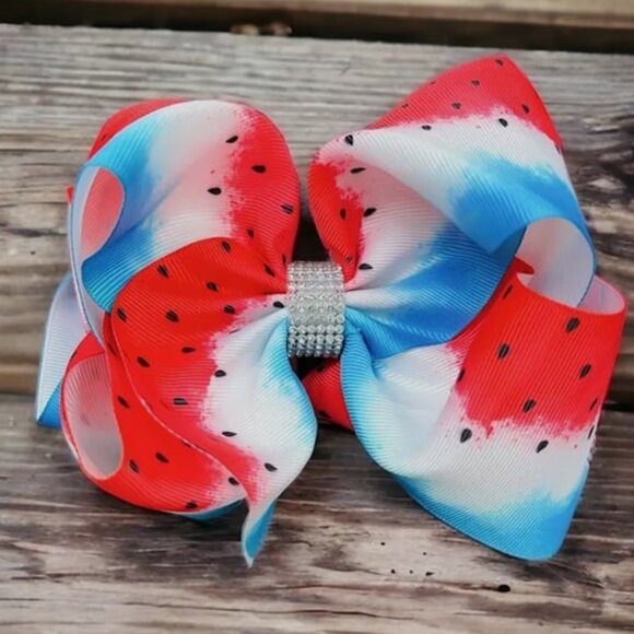 Large Watermelon Bow with rhinestones - Picture 1 of 1